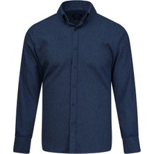 Hatemoğlu Lacivert Slim Fit Düğmeli Yaka Pamuklu Uzun Kollu Spor Gömlek