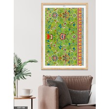 Evine Moda Yeşil Fonlu Çiçekli Desen Tek Parça Ahşap Çerçeveli Tablo