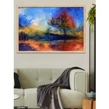 Evine Moda Renkli Ağaç Tek Parça Ahşap Çerçeveli Tablo