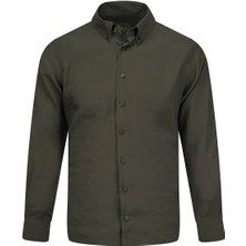 Hatemoğlu Haki Comfort Fit Düğmeli Yaka Uzun Kollu Gömlek