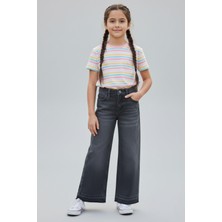 Woorage Cuties Kız Çocuk 6-10 Yaş Paçası Püsküllü Bol Paça Pantolon Antrasit