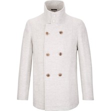 Hatemoğlu Gri Slim Fit Kruvaze Yünlü Kaşe Kaban