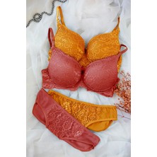 Intive Lingerie Kadın Hardal ve Kiremit Rengi Dolgulu Balenli Sütyen Külot 2'li Paket