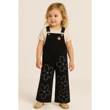 Mini Kanka Çiçek Desenli Kot Salopet Kız Çocuk Tulum – Cepli Şık Günlük Kombin