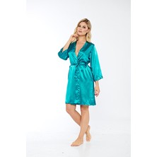 Nyxelle Lingerie Zümrüt Yeşili Ipek Saten Sabahlık - 14009