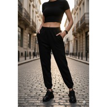 Bky Siyah Kışlık Yüksek Bel Jogger Eşofman
