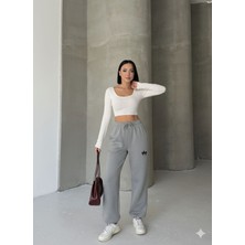 Moda Paketi Kadın 3 Iplik Şardonlu Eşofman Altı – Rahat Kesim Nakış Detaylı Jogger Pantolon