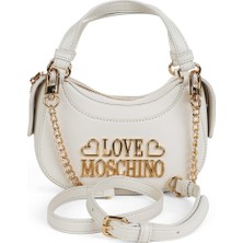 Love Moschino Kadın Yarım Ay Formlu Zincir Askılı Deri El ve Omuz Çantası - Ekru