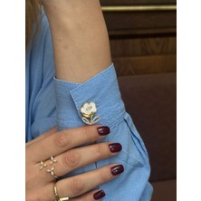 Renda Accessory Renda Sedef Papatya Düğme Kapağı Zirkon Taş Detaylı (2 Adet)