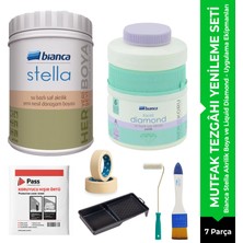 Altınmakas Bianca Stella Mutfak Tezgâhı Yenileme Seti Beyaz Mermer Efekt ve Sıvı Elmas 7 Parça