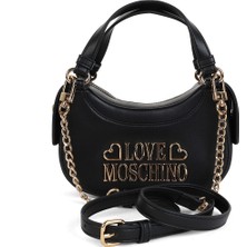 Love Moschino Kadın Yarım Ay Formlu Zincir Askılı Deri El ve Omuz Çantası - Siyah