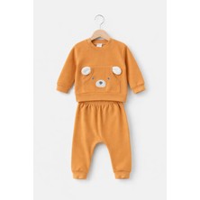 Mini Kanka Ayıcık Detaylı Ribanalı Bebek Eşofman Takımı – 2 Parça Sevimli Alt Üst Set