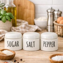 Welcomein Porselen Küçük Baharatlık Takımı 3’lü – Kapaklı, Minimal Tasarım, Tezgah Üstü