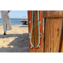 Çiğdem Mercan ve Turkuaz Taşlı Kolye (2’li Takım)