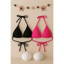Intive Lingerie Kadın Siyah ve Fuşya Minimal Kesim Üçgen Bikini Üstü