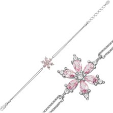 Gümüş Pembe Lotus Çiçeği Kadın Bileklik