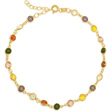 Gümüş Gold Renkli Taşlı Kadın Bileklik