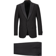 Hatemoğlu Siyah Slim Fit Çıkma Sivri Yaka Klasik Damatlık