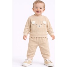 Mini Kanka Ayıcık Detaylı Ribanalı Bebek Eşofman Takımı – 2 Parça Sevimli Alt Üst Set