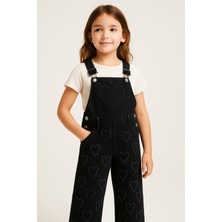 Mini Kanka Kalp Desenli Kot Salopet Kız Çocuk Tulum – Cepli Şık Günlük Kombin