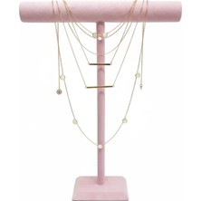 Megass Dekor Süet Kaplama Pembe Renk Uzun 50/40 cm Kolye - Tesbih Sergileme Standi