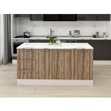 Alvinka 180 cm Duz Ada Mutfak Dolabı Beyaz Dore