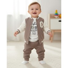 Ege Bebek Erkek Bebek Mevsimlik C Nakışlı 6-9-12-18-24 Ay Kolej Hırkalı Ceketli 3'lü Mevsimlik Alt Üst Takım