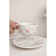 MeGgdecor Şekilsiz Floral El Yapımı Seramik Bardak & Altlık Seti – 300 ml