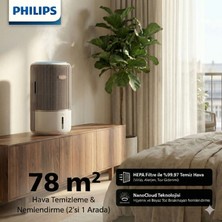 Philips 2si 1 Arada Hava Temizleyici ve Nemlendirici Nanocloud Teknolojili Hijyenik Buhar ve Arıtma Özellikli Bebek ve Yatak Odası Uyumlu