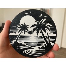 Sora Design Palmiye ve Deniz Temalı Bardak Altlığı Yazlık Dekoratif Masa Aksesuarı