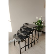 Can Vista Home 4'lü Siyah Mermer Desenli Siyah Ayaklı Dikdörtgen Zigon Sehpa