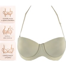 Bipamuk Kadın Desteksiz Sütyen Straplez Boyundan Askılı Doğal Görünüm