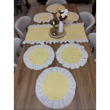 Nurgita Home 7 Parça Fisto Fırfırlı Set 6 Adet Amerikan Servisi Supla + 1 Adet Fırfırlı Runner