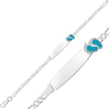 Kişiye Özel Mavi Ayak Izi Gümüş Bebek Künyesi