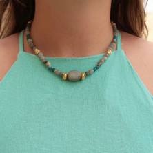 Labradonit ve Apatit Taşı Kolye