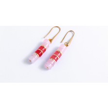 Pembe ve Çilek Kuvars Taşlı Küpe