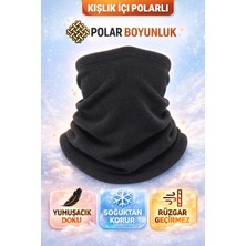 Dudaktan Kalbe Siyah Termal Polar Soğuk Geçirmez Boyunluk Unisex Pamuklu Kışlık Ayarlanabilir Ipli Bere