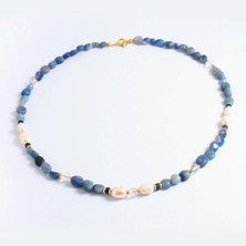 Sandy Akuamarin, Lapis Lazuli, Inci ve Kristal Kuvars Taşlı Kolye