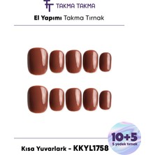 Takma Takma KKYL1758 Kısa Yuvarlark 15'li Tekrar Kullanılabilir El Yapımı Protez Takma Tırnak Kahverengi-Xs