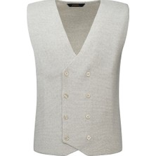 Hatemoğlu Bej Regular Fit Kruvaze Triko Yelek