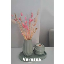 Varessa # Dekoratif Vazo ve Tabak Seti Burgulu Kutuda Ahşap Fitilli %100 Soya Mum Dekoratif Vazo ve Tabak Seti (Çiçekler Sete Dahildir)