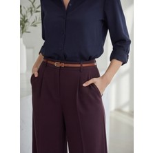 Modeva Global Kadın Bordo Yüksek Bel Palazzo Pantolon – Yarım Lastikli, Cepli, Konforlu Kesim