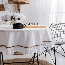 Premium Keten Beyaz Fırfırlı Özel Seri Masa Örtüsü