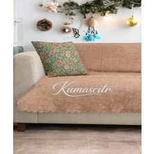 Kumaşçıtr Koltuk Çekyat Örtüsü – Kaymaz Tabanlı Süngerli Kadife Kumaş Cappuccino Rengi Gofraj Baskı 170-205 cm