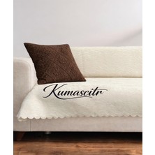 Kumaşçıtr Koltuk Çekyat Örtüsü – Kaymaz Tabanlı Süngerli Kadife Kumaş Krem Rengi Gofraj Baskı