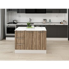 Alvinka 120 cm Duz Ada Mutfak Dolabı Beyaz Dore