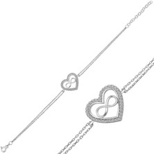 Gümüş Kalp Sonsuzluk Bayan Bileklik