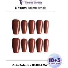 Takma Takma KOBL1757 Orta Balerin 15'li Tekrar Kullanılabilir El Yapımı Protez Takma Tırnak Kahverengi-Xs