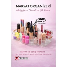 Comprox 360 Derece Dönen Akrilik Makyaj ve Takı Organizeri – 14 Bölmeli Kozmetik Kutusu – Şeffaf Kırılmaz