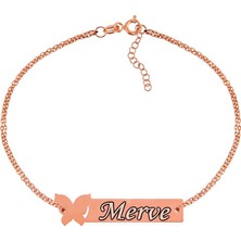 Gümüş Rose Kişiye Özel Kelebek Isimli Bayan Bileklik